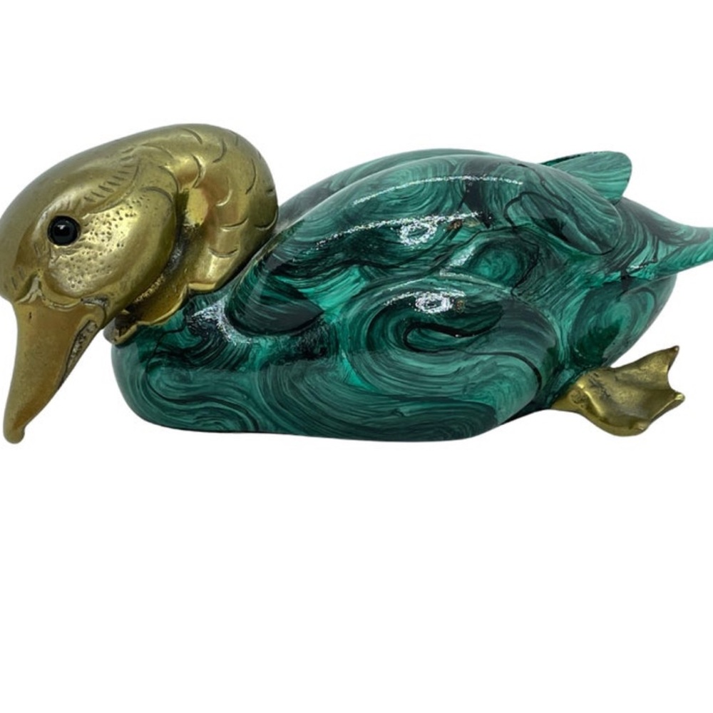 Little masterpiece!! Italy!  GREEN MALACHITE  and brass duck